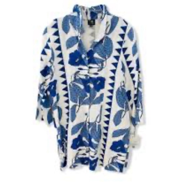 CONNIE ROBERSON LINEN FLORAL PRINT BUTTON blazer size S blue white - Picture 8 of 11